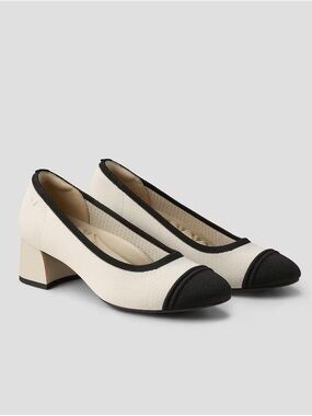 Vivaia Julie Pro Round Toe Chunky Heels Cap Toe Beige Black EU 43 US 11